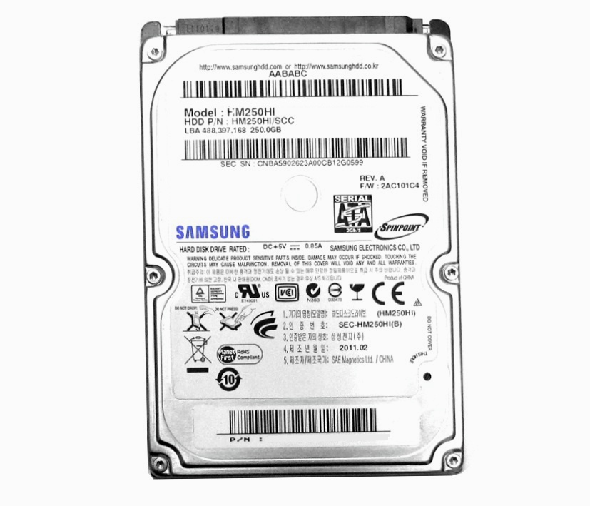 250GB SATA 2,5zoll Festplatte Samsung HM250HI/SCC 5400Um 8 MB Refurbished