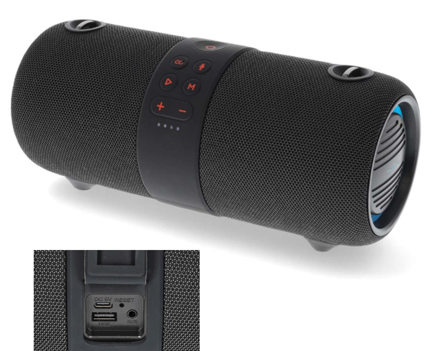 Tragbarer Bluetooth Lautsprecher 40W mit Akku 390Min USB +AUX + RGB-LED + IPX6 Spritzwassergeschützt IN2480