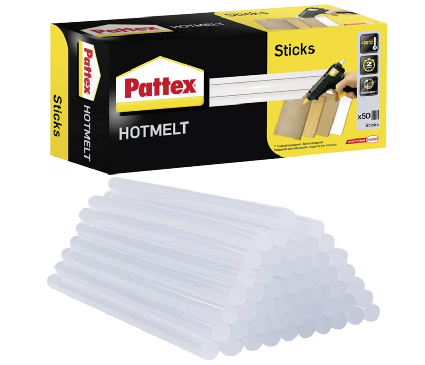 Heisskleber 11mm Sticks 50er Pack für alle Heißklebepistolen geeignet Pattex PTK1 A0-61 HOTMELT Heisskleber 11mm Sticks 50er Pack für alle Heißklebepistolen geeignet Pattex PTK1 A0-61 HOTMELT