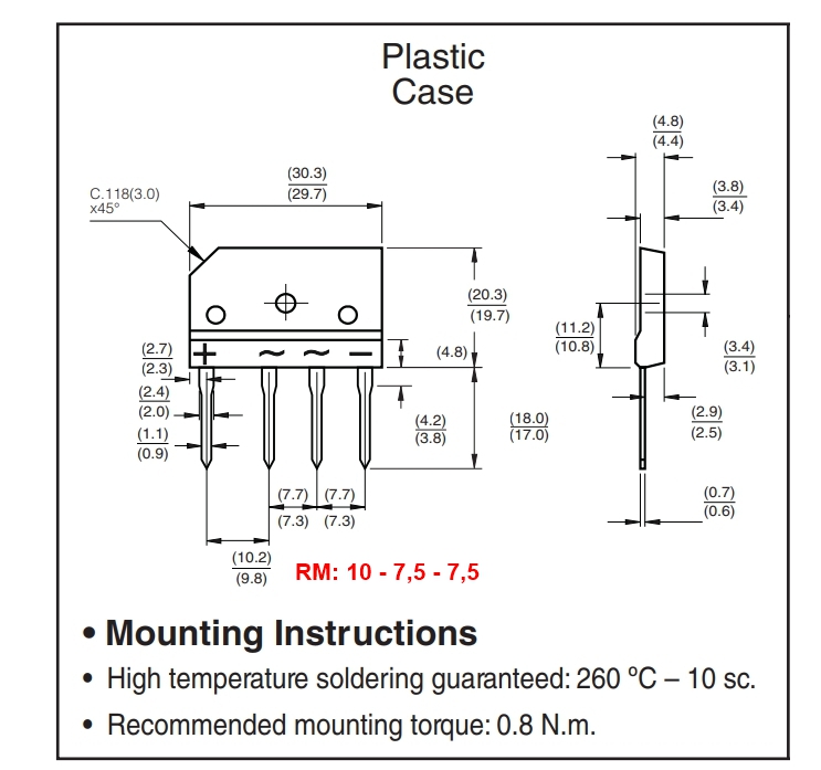 Gleichrichter bis 5A 140V +/ac/ac/- Print RM10-7,5-7,5 Ersetzt auch B80C3700 FBI3 7D1M1 usw
