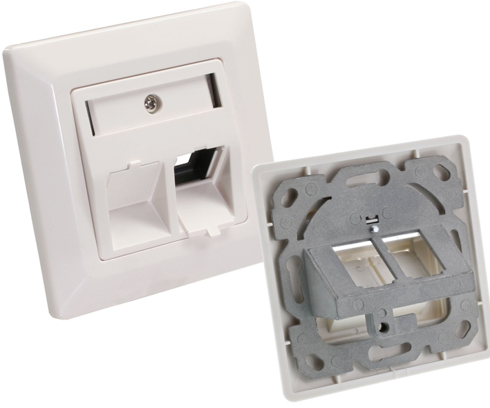 Keystone_UP_Traeger_39-875-00920 Keystone Träger mit Blende Reinweiss Modulaufnahme für 2x RJ45
