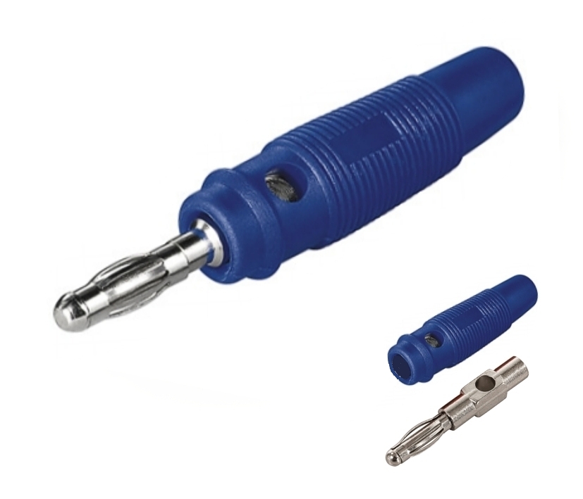 4mm_Lamellenstecker_mit_Querloch_39-850-00011_B01 4mm Bananenstecker Blau gummiert Lamellenkontakt