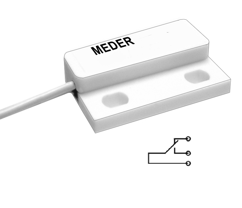 Reedkontakt_NO-NC_mit_Kabel_47-824-00095 Magnetkontakt Reedkontakt NC-NO Wechslerkontakt 23x14mm Weiss Reedschalter mit Kabel