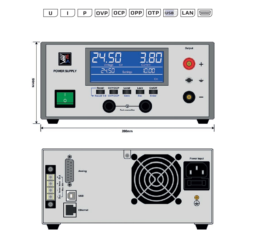Labornetzgerät 230V regelb. 0-40V 0-40A EA-PSI-5040-40A mit USB- Ethernet- und Analogschnittstelle