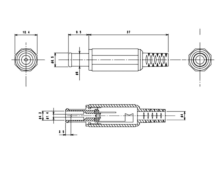 6,5x4,3mm Hohlstecker mit Innenstift 1,40mm