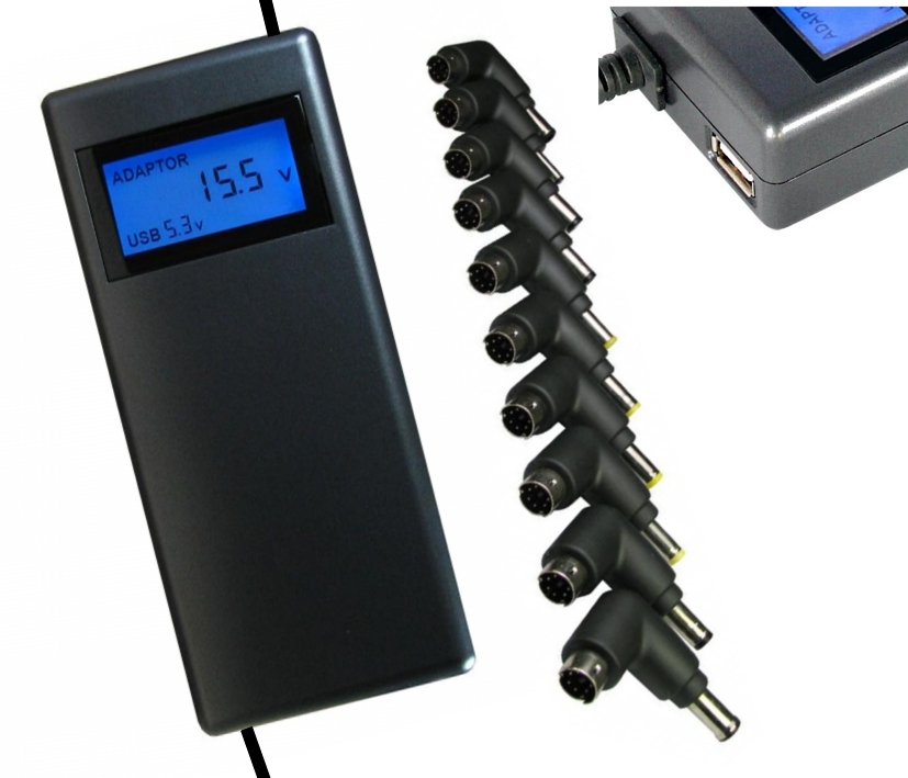 NB-90U_Notebook_Netzteil_mit_Display_93-808-04400 Univ Netzteil 90W 15V 16V 19V 22V mit LCD Display 10x Stecker für Notebooks Laptops