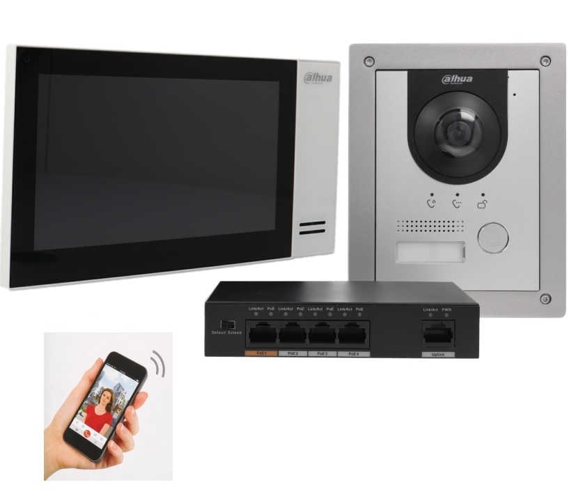 IP-LAN_Turesprechanlage_mit_Monitor_APP_79-228-05800_B2024 KIT IP LAN Kamera Türsprechsystem mit 7zoll Monitor APP 2MP 180grad Sichtwinkel