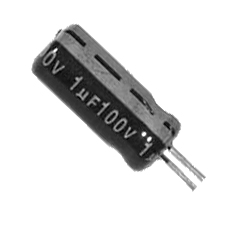 26-715-00190_elko_1 Elko 100uF 10V stehend 11x6mm RM2 kurze Pins
