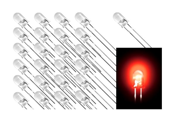 5mm-LED-Rot-klar-100er-Pack-Neu 5mm LED ROT Klar 100-Stück Packung 1500mcd