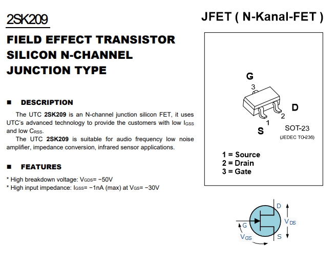 2SK209 N-Fet SMD N-Kanal JFET Kanal Transistor 50V 10mA Kennung XG X6 Feldeffekttransistor