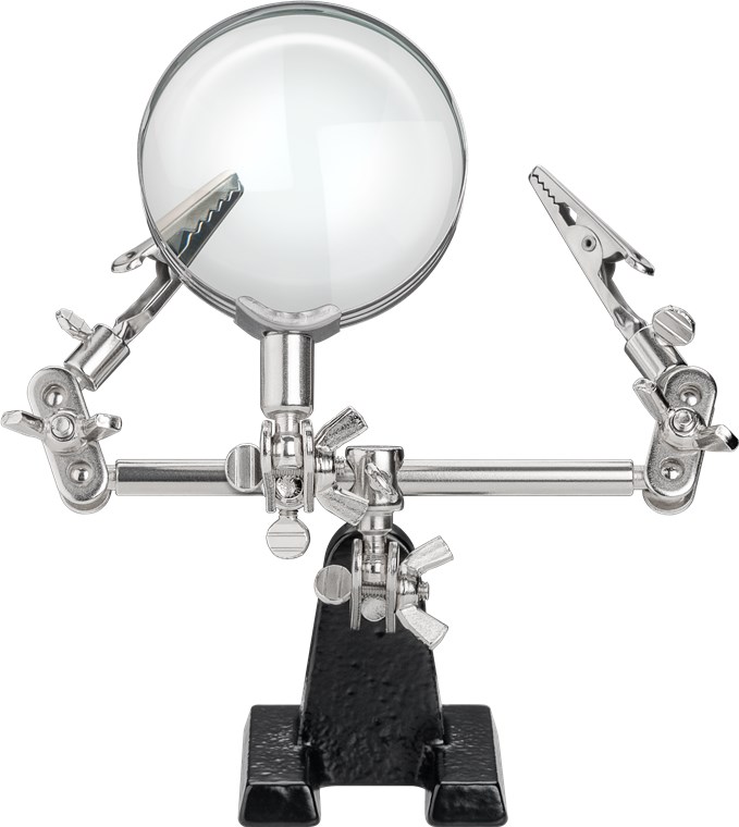 3te_Hand_mit_Glaslupe_44-789-00007 Halter Krokoklemmen und Lupe Helfende dritte Hand mit 60mm Lupe Glaslinse