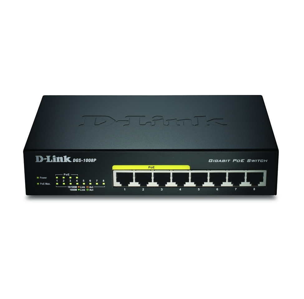 66-840-09250-DGS1008P LAN RJ45 PoE Switch 8Port davon 4xPoE 10/100/1000 DLink Gigabit