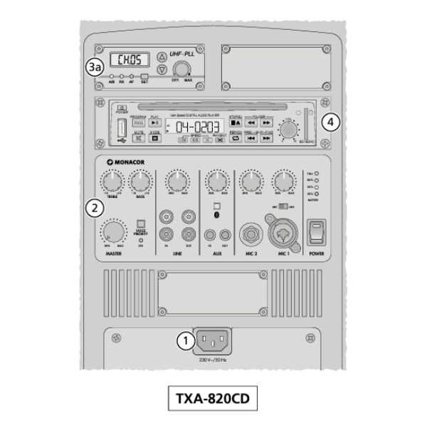 TXA820-CD Mobiles Verstärkersystem mit CD-Spieler Bluetooth Funkempfänger Akku + Netzbetrieb