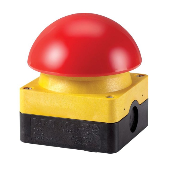 Not-Aus Taster Aufputz Gelb-Rot mit Schraubkontakten 95x95x105mm Fuss- und Grobhandtaster Komplettgerät