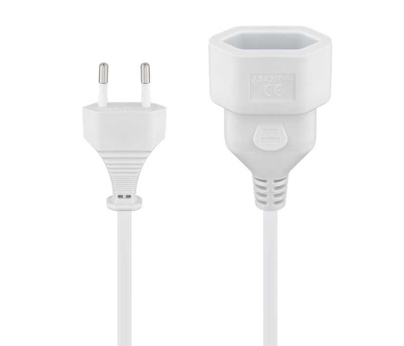 Euronetzkabel_Verlaengerung_41-679-00660_ok 2m Stromverlängerung 2pol Eurostecker Weiss Stecker auf Kupplung
