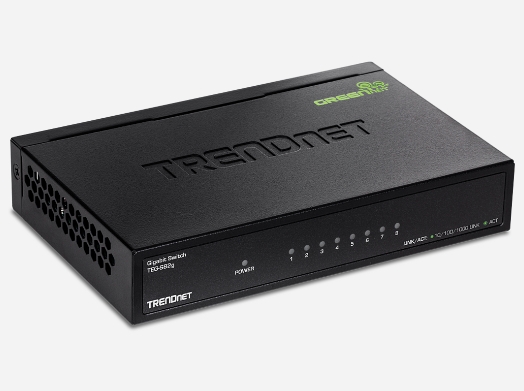 8x_Swich_wandmontage_66-840-03292 LAN RJ45 Switch 8Port Desktop 10/100/1000Mbit Unmanaged mit Netzteil Wandmontage