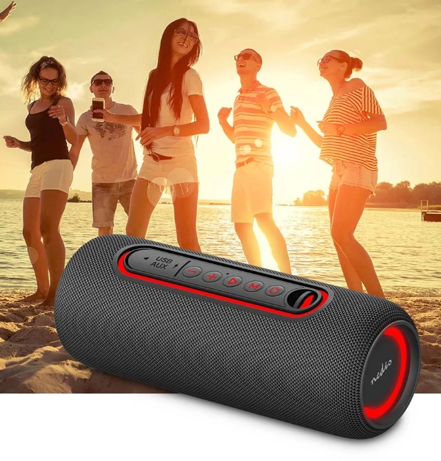 Tragbarer Bluetooth Lautsprecher 30W mit Akku 240min + USB +AUX + RGB-LED + IPX5 Spritzwassergeschützt IN2460