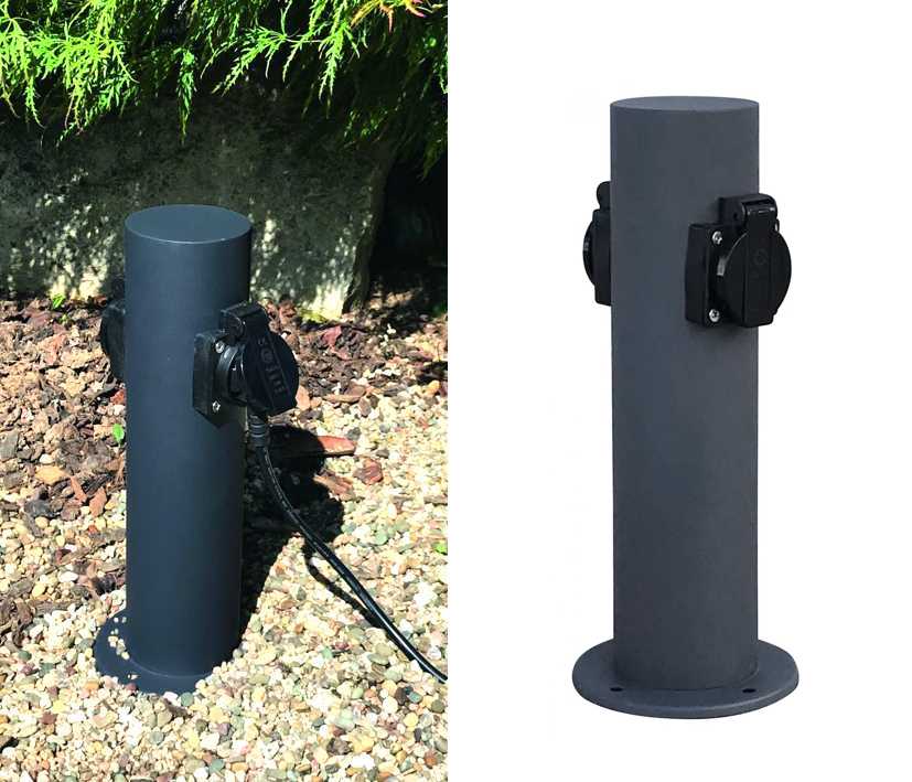 2fach_gartensteckdose_Edelstahl_39-867-01220_B2 2-fach Gartensteckdose Edelstahl Anthrazit 220V Energieverteiler 30cm mit Klappdeckel