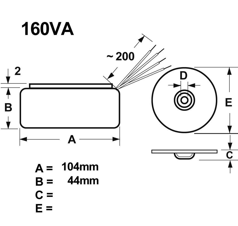 160VA-Ringkerntrafo-Abmessungen