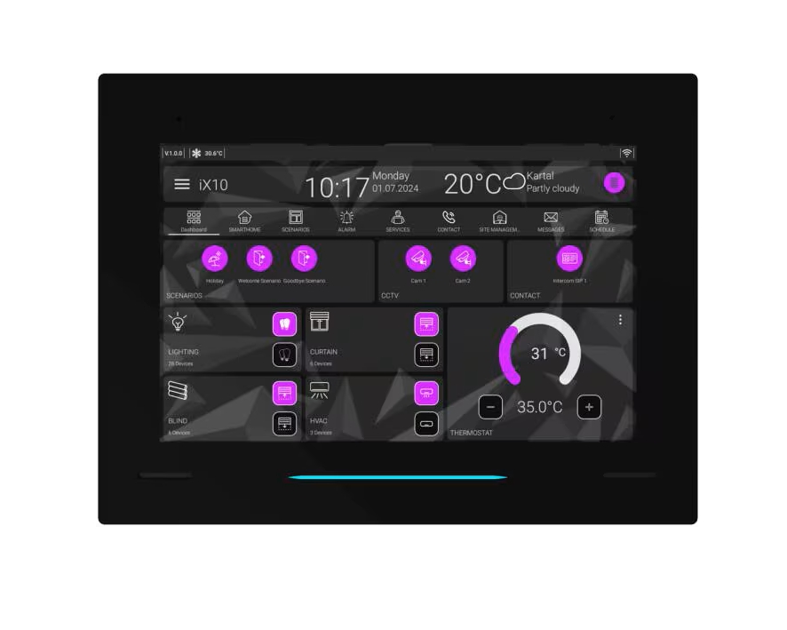 Interra iX10 Touchpanel 10“ Bildschirm Full Frame ( ITR110-1400 ) mit KNX 12-24V LAN kein PoE Schwarz