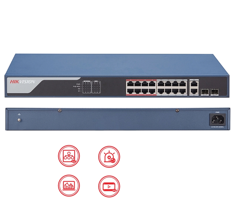LAN RJ45 PoE Switch 16Port davon 16xPoE max 230W plus 2x LWL-Port Managed Switch LAN RJ45 PoE Switch 16Port davon 16xPoE max 230W plus 2x LWL-Port Managed Switch