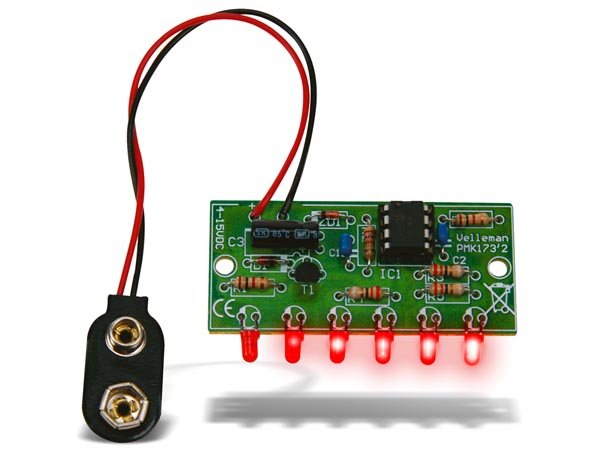 Lauflicht Bausatz Effekt wie NightRider mit 6-LEDs in Rot typisch 9V 12V Range 4-15Volt