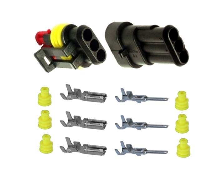 3pol KFZ Stecker SET IP67 Automotive Stecker-Kupplung Satz Einsatz bis 10A für 12V 24V 36V