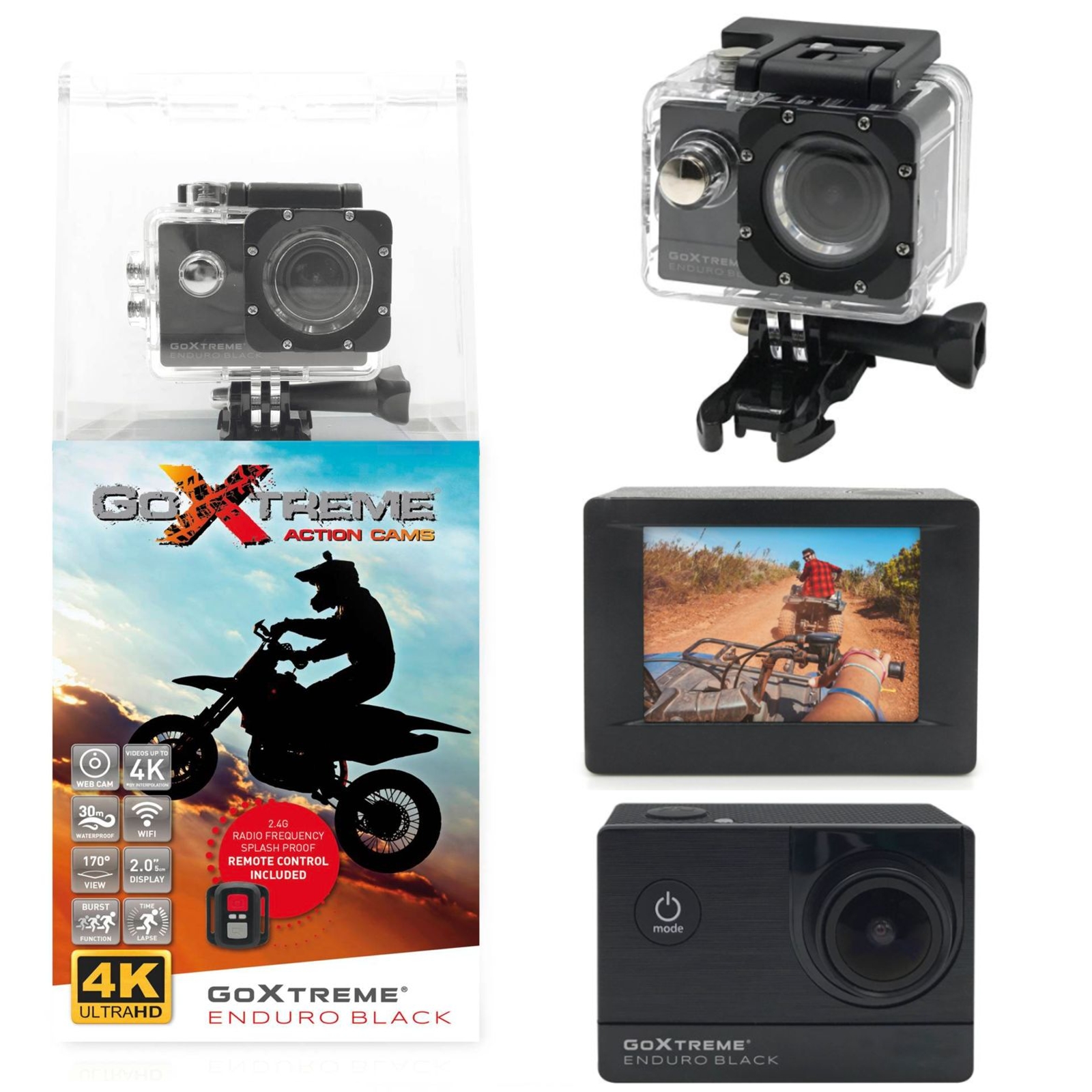79-240-07020_Bild01 Action Kamera GoXtreme Enduro Black 4K für alle Sportarten Handgelenk-Fernbedienung