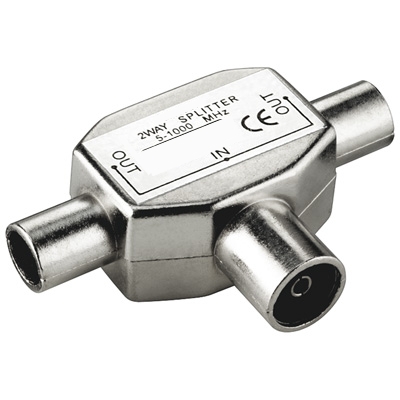 Koax_T-Stueck_78-320-00100 Koaxadapter Koax T-Stück IEC Splitter Koaxbuchse auf 2xStecker