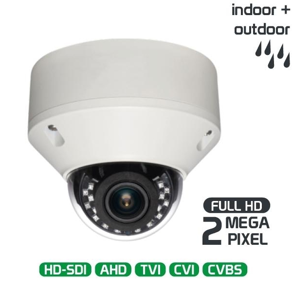 SDI Kamera 2MP Dome 4in1 SDI EXSDI TVI CVBS 3-12mm Varioobjeltiv IP66 IK10 Weiss