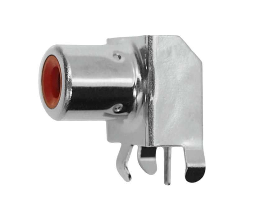 Cinchbuchse Einbaubuchse Rot vernickelt Platinenversion gewinkelt RM 10x5mm