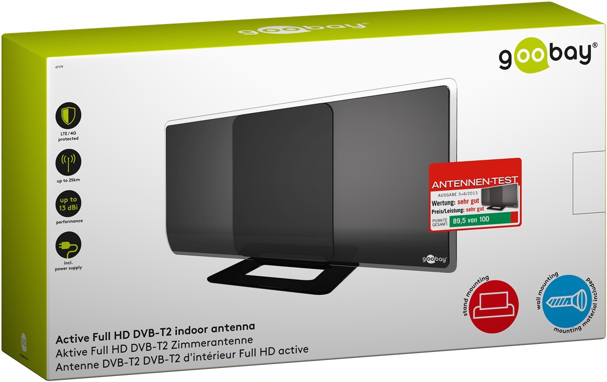 DVB-T/T2 Antenne mit Koaxstecker für Fernseher Standfuss oder Wandmontage möglich