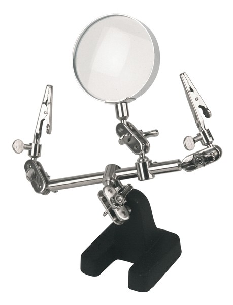 44-789-00006-T402-BIG Halter Krokoklemmen und Lupe Helfende dritte Hand mit 50mm Lupe Kunststoffline