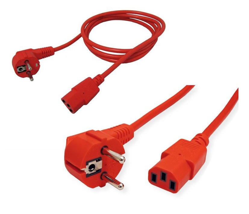 2m Netzkabel ROT Schutzkontaktstecker auf C13 Kaltgeräte