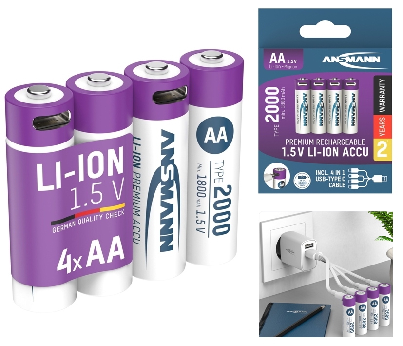 Ansmann_Lithiumakku_1312-0036_33-500-01510_B01 Lithiumakku 1,5Volt Mignon AA  je 2000mAh inkl USB-C Ladekabel - 4er-Pack --