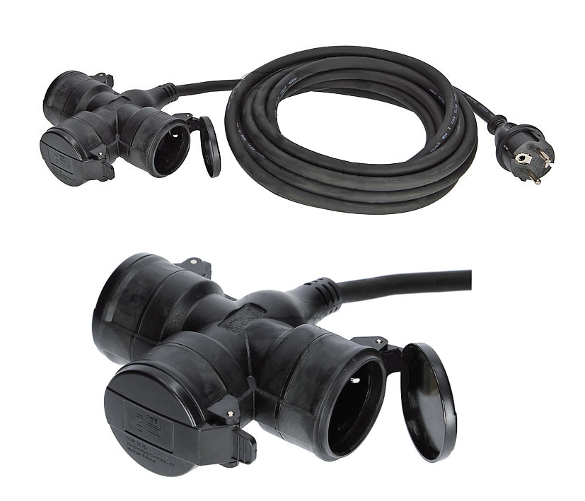 5m Stromverlängerung Gummikabel mit 3-fach Steckdose mit Klappdeckel 3x1,5qmm