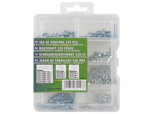 51-710-00800_Schraubensortiment_M2_M3_M4 Schaubensortiment 330 Stück M2 M3 M4 Schrauben Muttern Scheiben