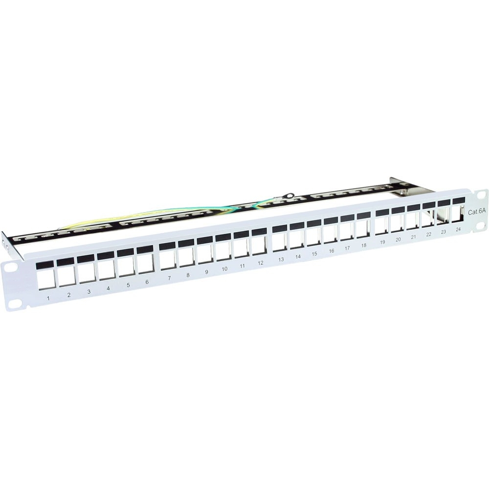 19zoll_Keystone_Traeger_-62-630-03700 19zoll Patchpanel Patchfeld Keystone Träger für 24 Snap-In Module Grau