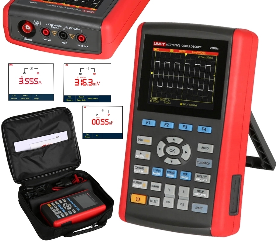 Oszi tragbares Oszilloskop mit Multimeter Tasche Lithium-Akku und USB Schnitstelle Oszi tragbares Oszilloskop mit Multimeter Tasche Lithium-Akku und USB Schnitstelle