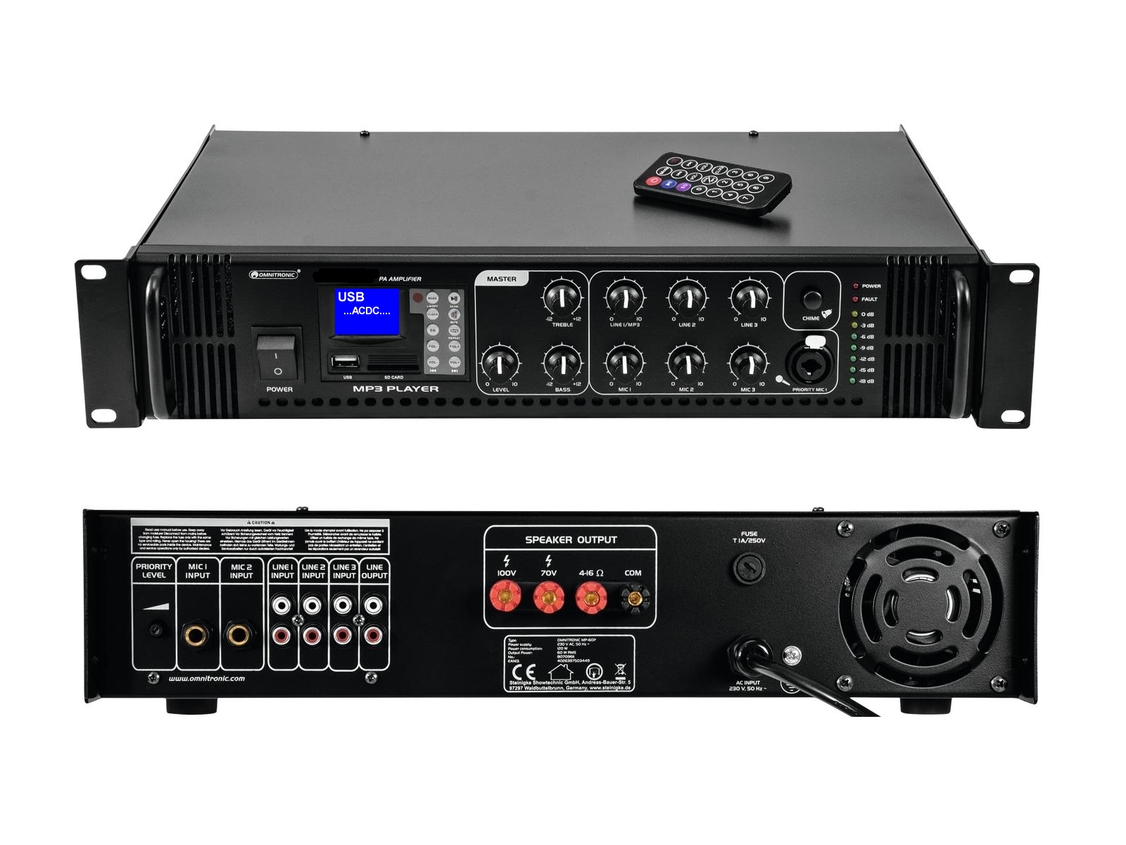 Verstaerker-mit-USB-SD-MP3-Player-100V-4ohm-88-404-0083159a5986708597 ELA Verstärker 360/180W mit USB SD MP3 Player mit Fernbedienung für 4-8ohm oder 100V Lautsprecher