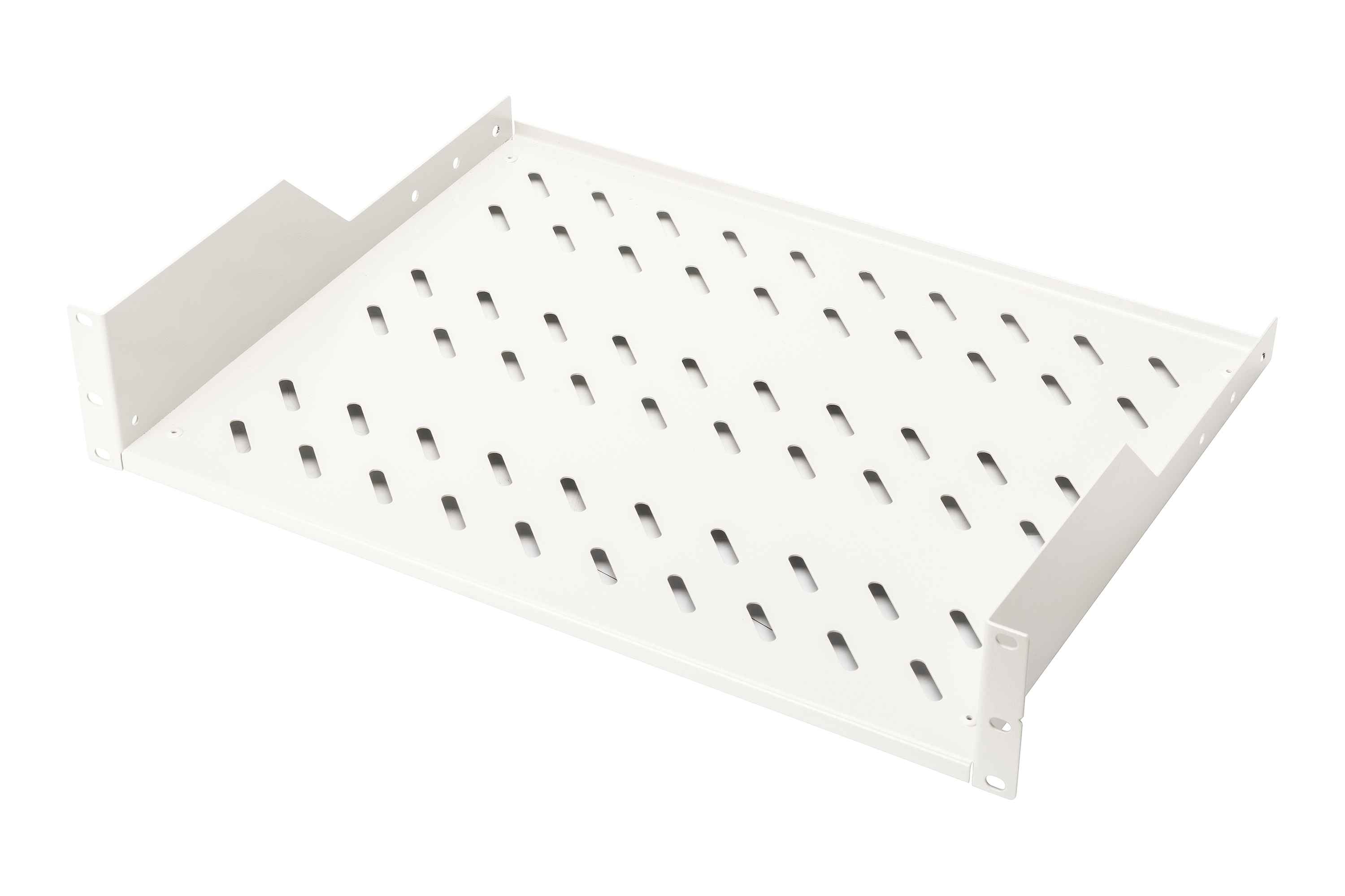 52-630-03895_2HE_Fachboden_grau 19zoll Fachboden 2HE Trägereinschub T=350mm Grau mit Lochung Tragkraft 25Kg
