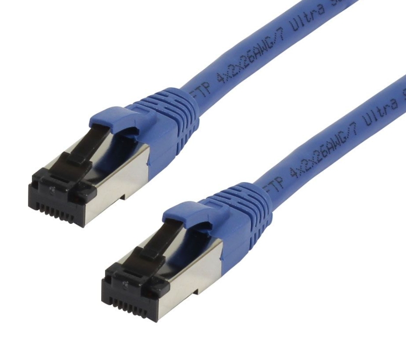CAT8_LAN_Kabel_53-800-01113 0,25m LAN Kabel Cat8 Patchkabel PIMF CAT-8.1 bis 40GB Blau