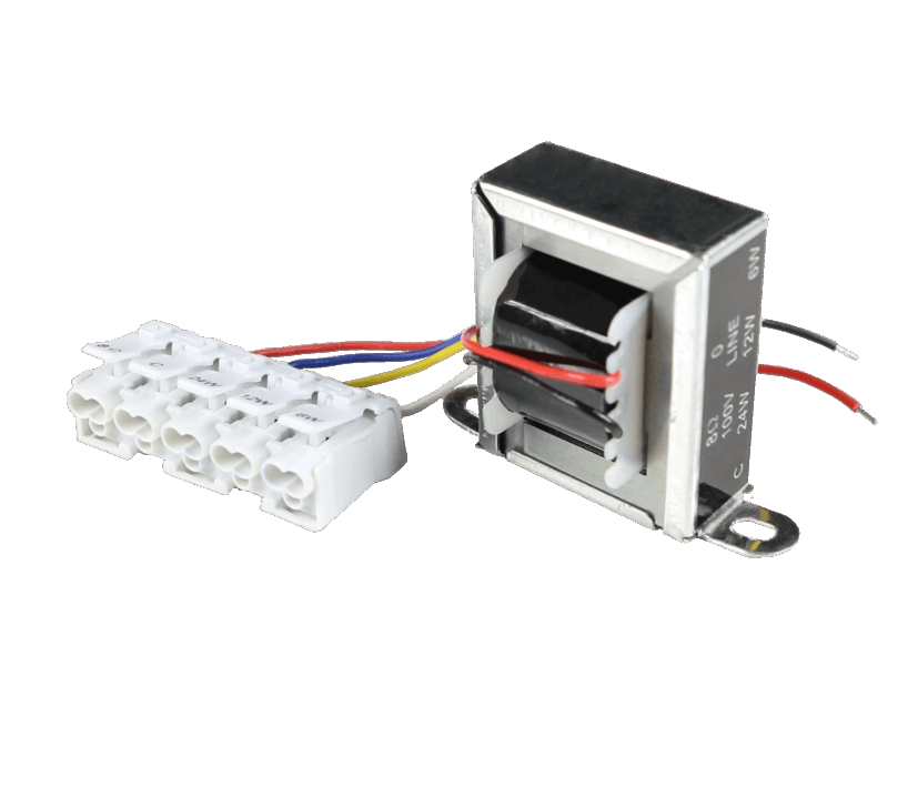 100V_Ubertrager_mit_Klemmen_25W_43-890-00199 24W ELA Trafo 100V Audiotrafo offene Bauweise mit Klemme einstellbar 6-12-24W rms