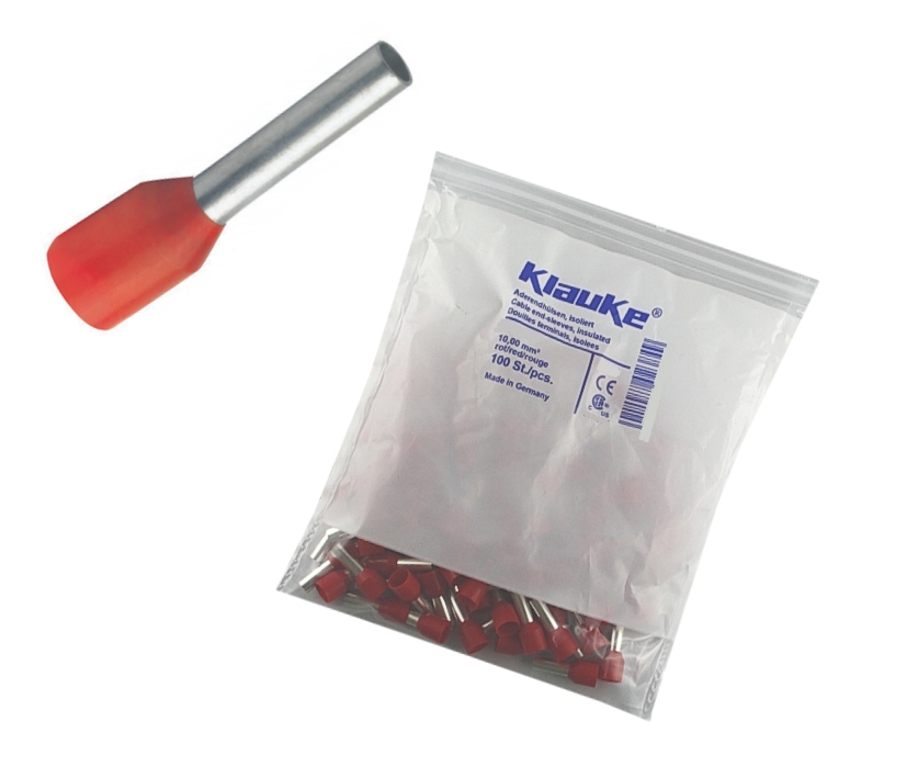 45-154-00035_Klauke_Aderendhuelse_10qmm Aderendhülse für 10qmm Kabel Teilisoliert ROT 100-Stück-Pack