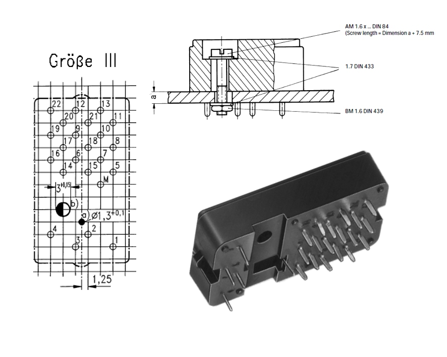 Kammrelaisfassung 22pin Size-3 V23154-Z1028 vergoldete Lötpins für Leiterplatte