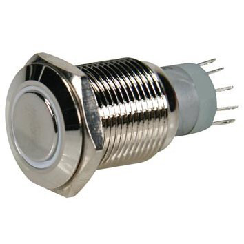 95-839-00950_2015_01 Schalter R610 Vollmetall 18mm mit weißer LED Beleuchtung Weiss IP65 IK7 Vandalensicher Einbau-DM16mm