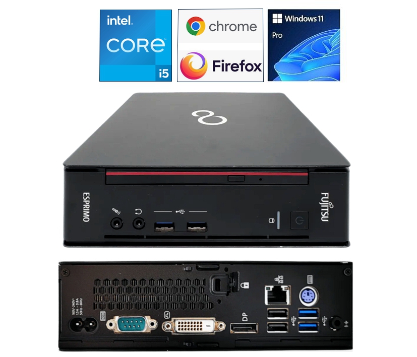 Computer Mini PC-System ESPRIMO Intel i5 8GB 256GB SSD DVD-Brenner Win11Pro V24 RS232 Refurbished