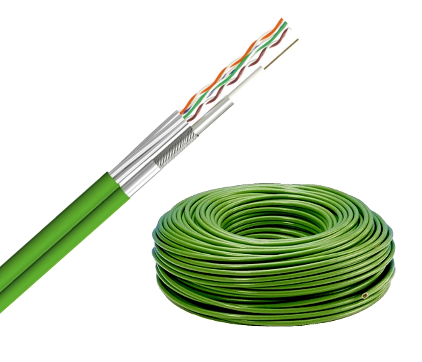 100m Koaxkabel Multikabel 1x Koax RG59 + LAN CAT7 Netzwerkkabel Hybridkabel Grün