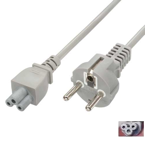 41-679-00180_Netzkabel_Grau_IEC320 2m Netzkabel Grau Schutzkontaktstecker auf IEC320 C5 MickyMaus Stecker