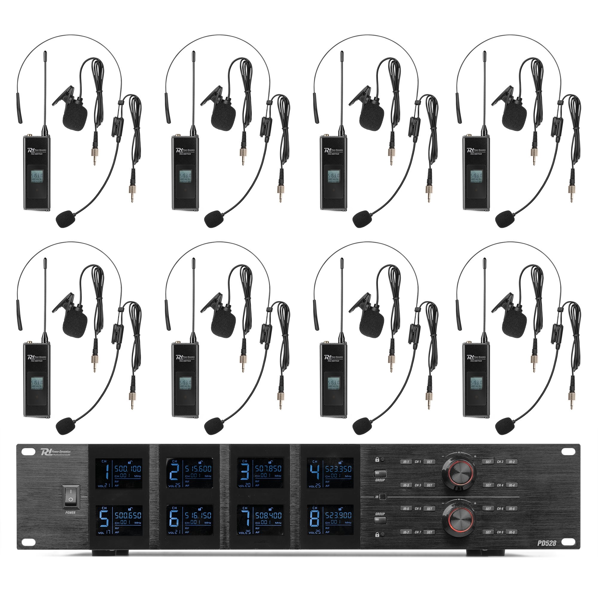 Funkmikrofonset PD528 inklusive 8 Bodypacks mit Headset-Mikrofon